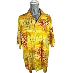 Tommy Bahama 100% Silk Hawaiian Tropical Yellow Floral Button Shirt Size XL